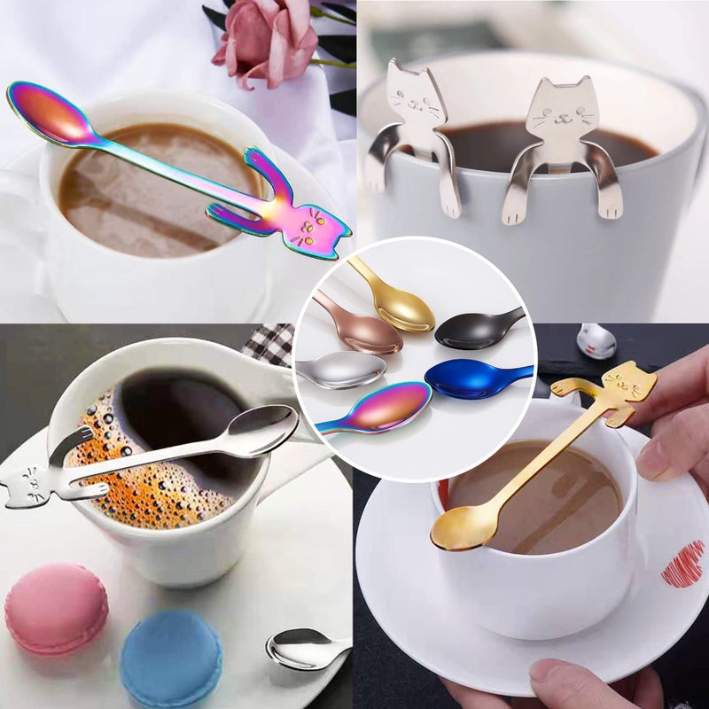 ESRISE Cat Spoon Coffee Tea Spoon Set, ESRISE Stainless Steel Mini Cute Kitten Stirring Teaspoons for Dessert Drink Mixing Milkshake (Multicolor) - Image 5